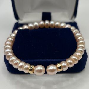 Pink Freshwater Pearl 14k Gold Cuff Bracelet